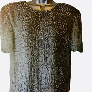 Vintage Black Beaded Top Size Medium